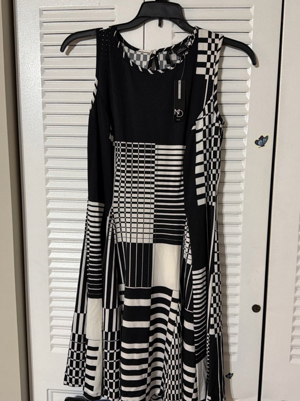 new directions Black & White Graphic Patchwork Midi Dress
